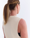 Cream Waffle drop arm vest. Also available in black